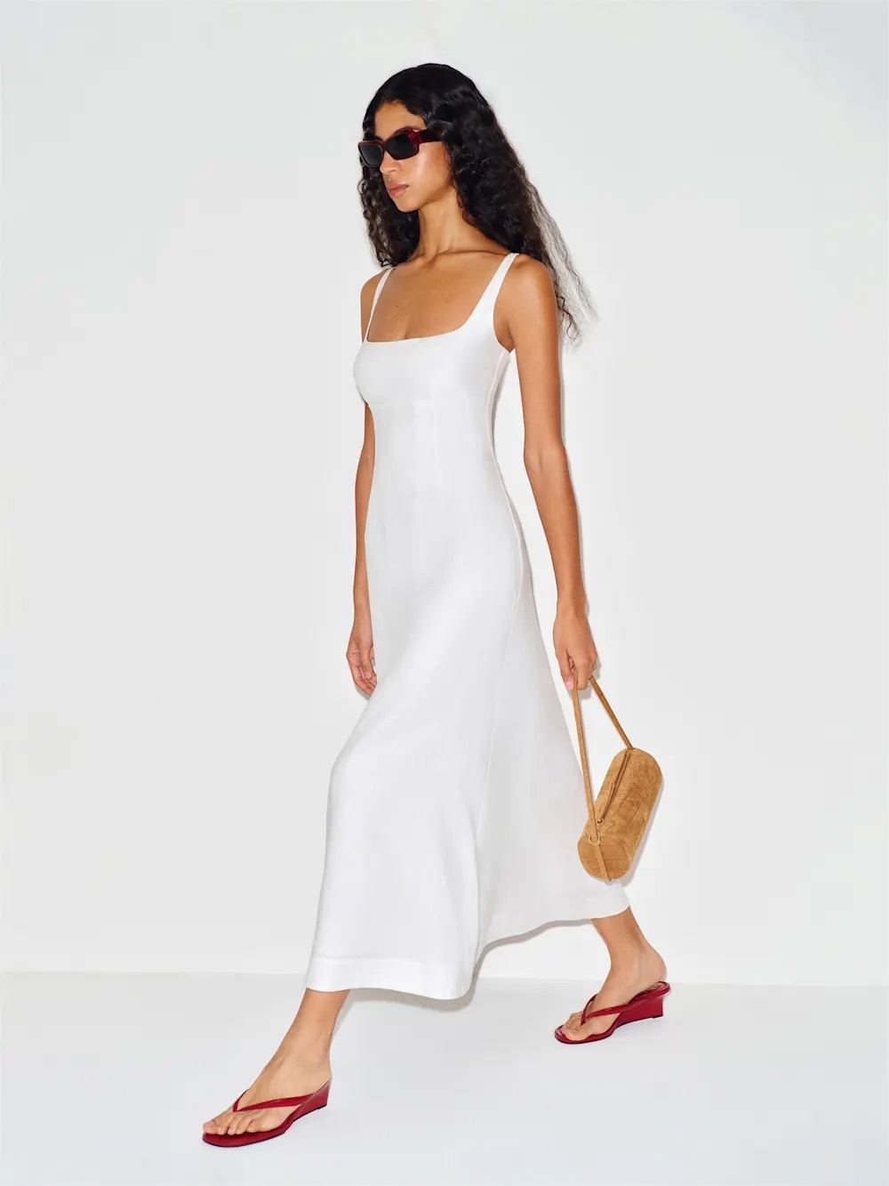NEW Reformation Sabine Long Sleeveless Linen Dress Dunes White | US 0 UK 4